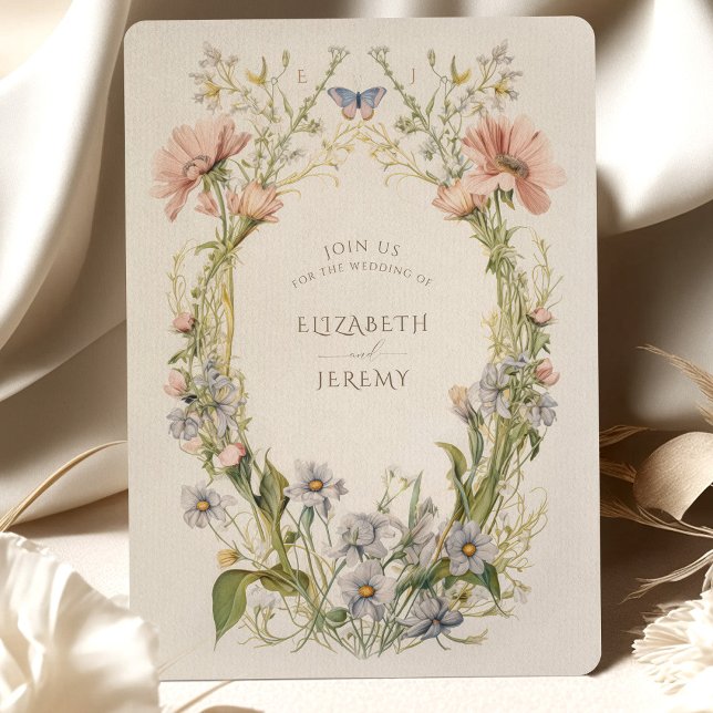 Pastel Art nouveau Wildblombröllop - inbjudan (Skapare uppladdad)