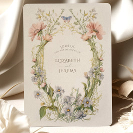 Pastel Art nouveau Wildblombröllop - inbjudan
