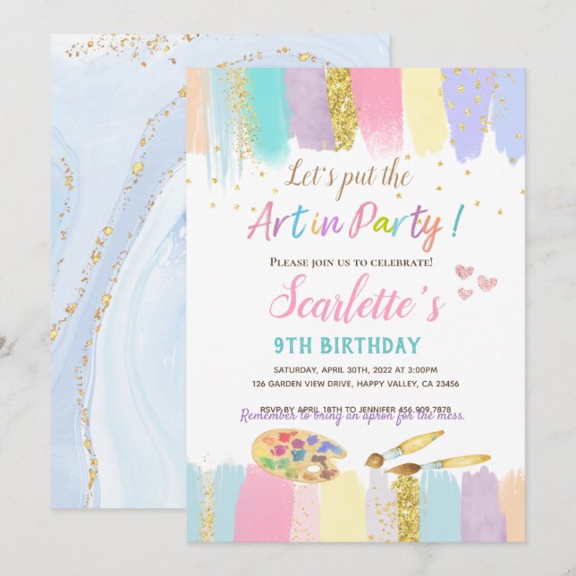 Pastel Art Painting Party Girl Birthday-inbjudan Inbjudningar (Fram/baksida)