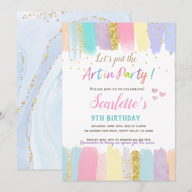 Pastel Art Painting Party Girl Birthday Inbjudningar (Fram/baksida)