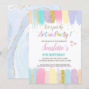 Pastel Art Painting Party Girl Birthday Inbjudningar