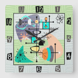 Pastel Atomic Modern Mid Century Fyrkantig Klocka