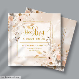Pastel Autumn Boho Blommigt Guld Bröllop Guest Bok