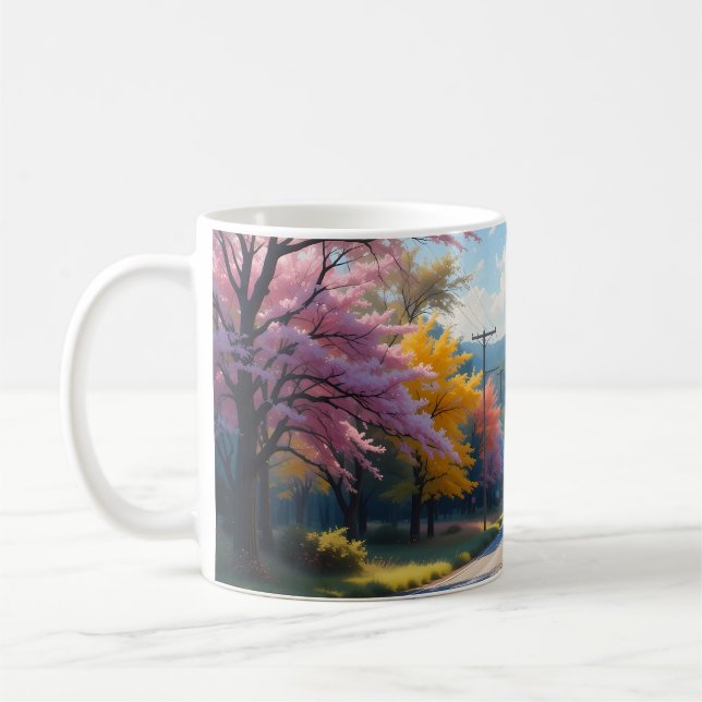 Pastel Autumn Country Road Watercolor Kaffemugg (Vänster)