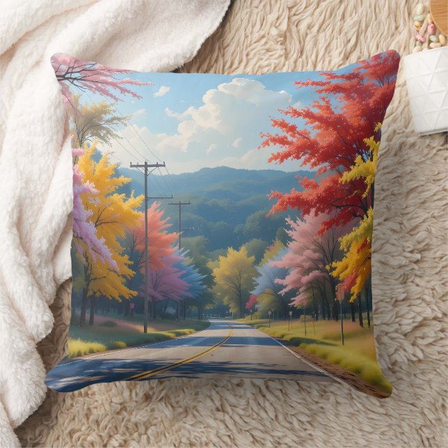 Pastel Autumn Country Road Watercolor Kudde (Filt)