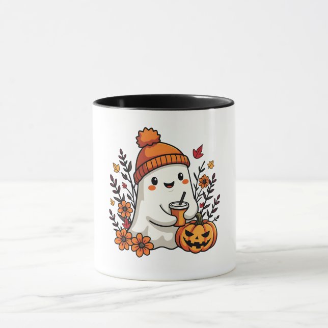 Pastel Autumn Kawaii Ghost Fall Pumpkin Spice Mugg (Center)