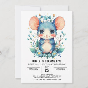 Pastel Äventyr Mouse Birthday Inbjudningar