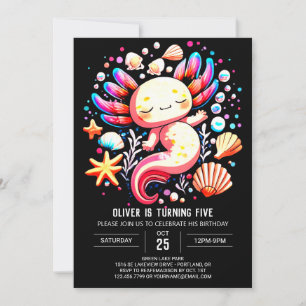 Pastel Axolotl Modern Birthday Inbjudningar