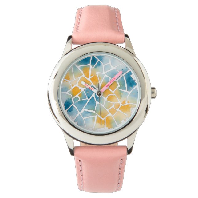 Pastel Azulejo Watercolor Mosaic Watch – Portugues Armbandsur (Framsida)