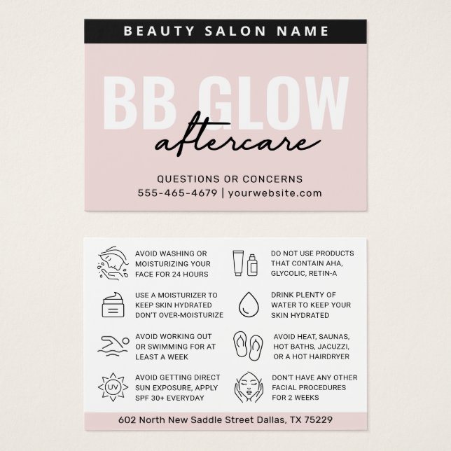 Pastel B Glow Fface After Care Instruction Card Visitkort (Framsida & baksida)