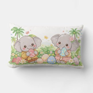 Pastel Baby Animals with Floral Eggs Lumbarkudde
