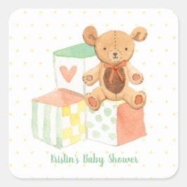 Pastel Baby block och Nalle Fyrkantigt Klistermärke