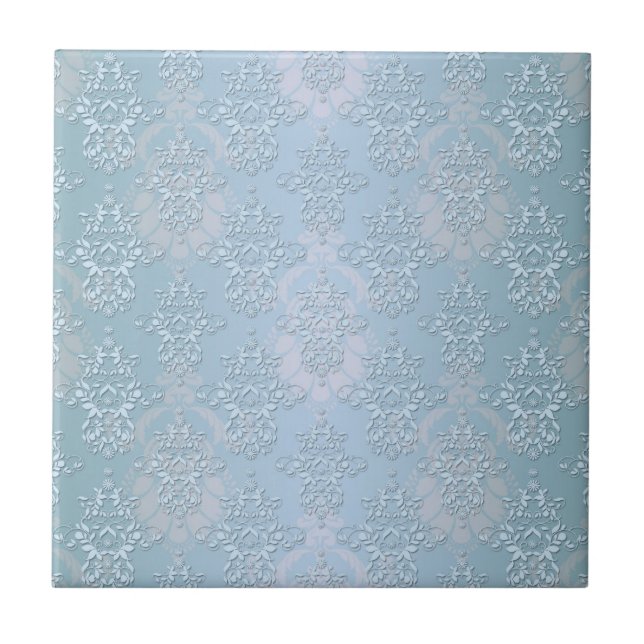 Pastel Baby blue Damask Kakelplatta (Framsidan)