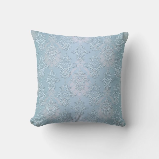 Pastel Baby blue Damask Kudde (Framsida)