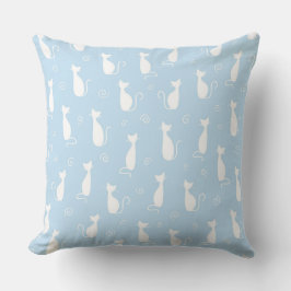 PASTEL BABY BLUE MED VITA KATSILHOUETTER KUDDE