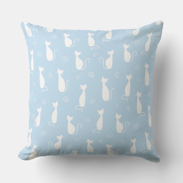 PASTEL BABY BLUE MED VITA KATSILHOUETTER KUDDE (Framsida)