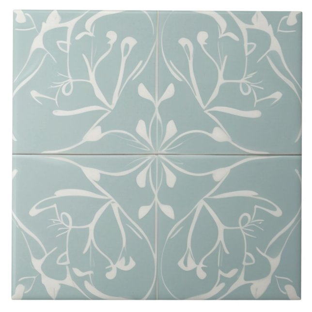 Pastel Baby blue och vit dekorativ Abstrakt Kakelplatta (Framsidan)