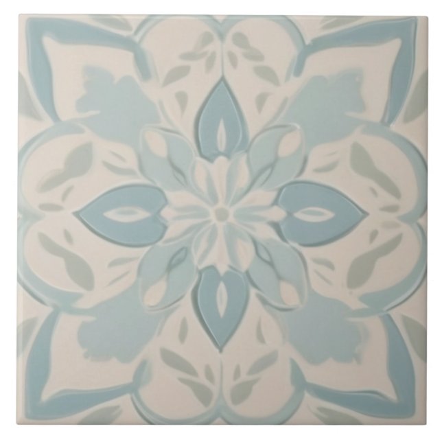 Pastel Baby blue och vit dekorativ Blommigt Kakelplatta (Framsidan)