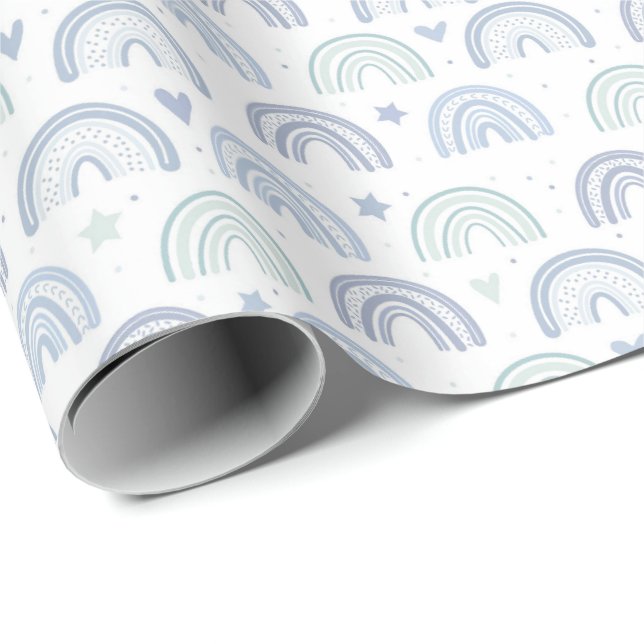 Pastel Baby blue Rainbows mönster Presentpapper (Rullad Hörn)