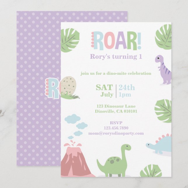 Pastel Baby Dinosaur Barns födelsedag Party Julkort (Fram/baksida)