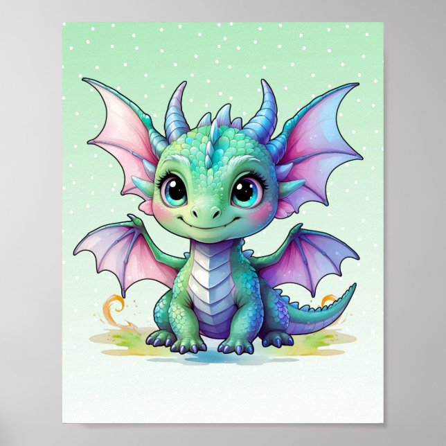 Pastel Baby Dragon Print Poster (Framsidan)