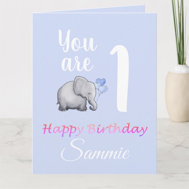 Pastel Baby Kute Elephant 1st Birthday Verses Kort (Framsida)