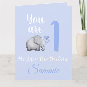Pastel Baby Kute Elephant 1st Birthday Verses Kort