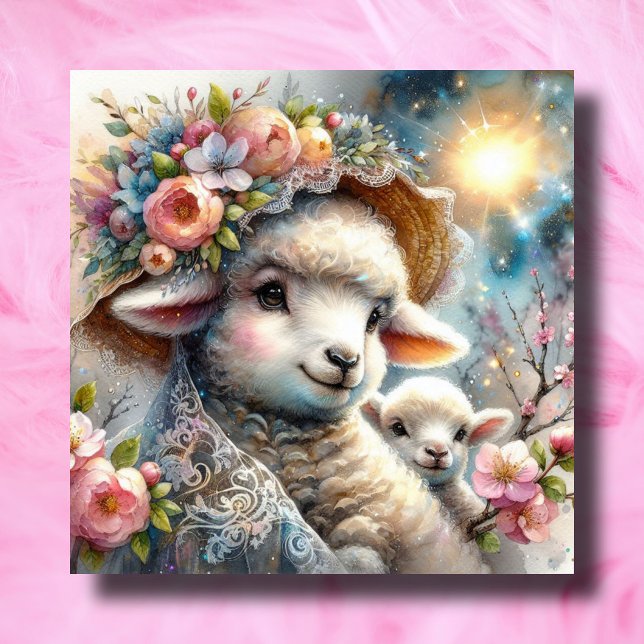 Pastel Baby Lamb och Mamma Christian Påsk Julkort (Skapare uppladdad)