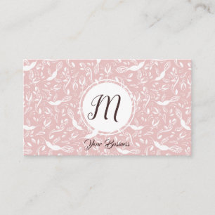 Pastel Baby Rosa Blommigt Birds Trendig Monogram Visitkort
