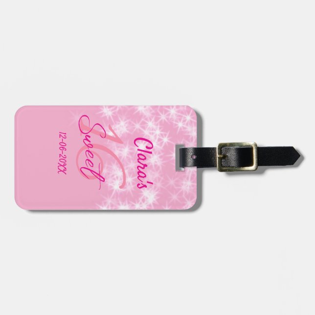 Pastel baby rosa söt 16 födelsedag lägg till namn  bagagebricka (Horisontell Framsida)