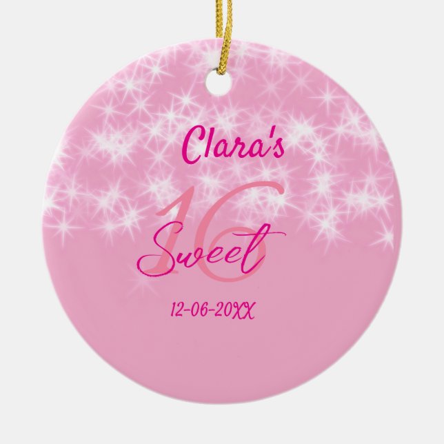 Pastel baby rosa söt 16 födelsedag lägg till namn  julgransprydnad keramik (Framsidan)