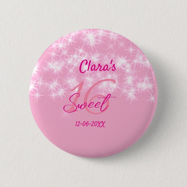 Pastel baby rosa söt 16 födelsedag lägg till namn  knapp (Framsida)