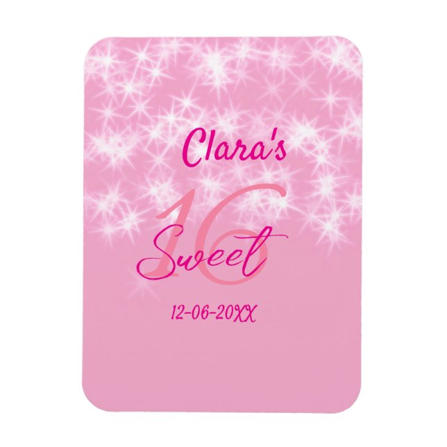 Pastel baby rosa söt 16 födelsedag lägg till namn  magnet (Vertikal)