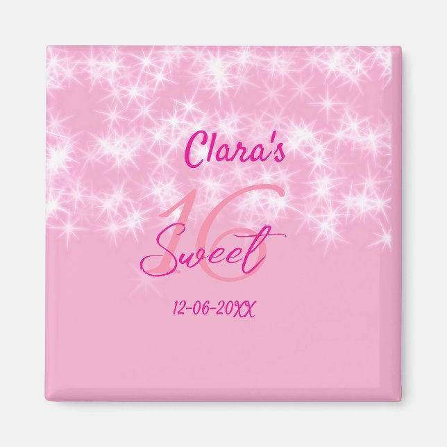 Pastel baby rosa söt 16 födelsedag lägg till namn  magnet (Framsidan)