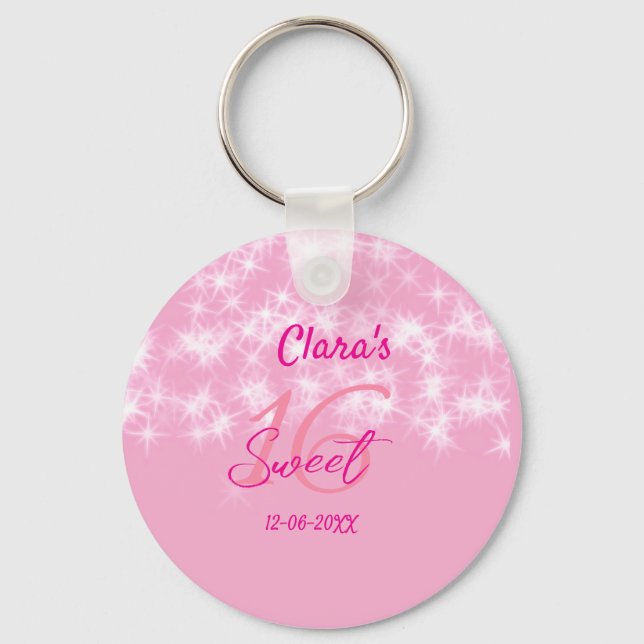 Pastel baby rosa söt 16 födelsedag lägg till namn  nyckelring (Framsida)