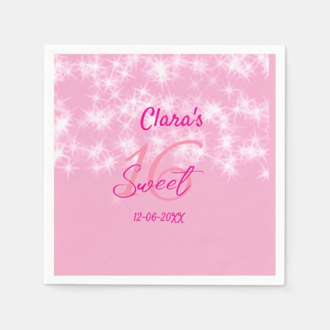 Pastel baby rosa söt 16 födelsedag lägg till namn  pappersservett (Framsidan)