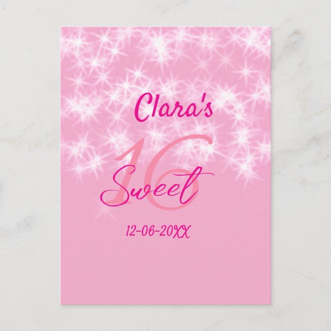 Pastel baby rosa söt 16 födelsedag lägg till namn  vykort (Framsida)