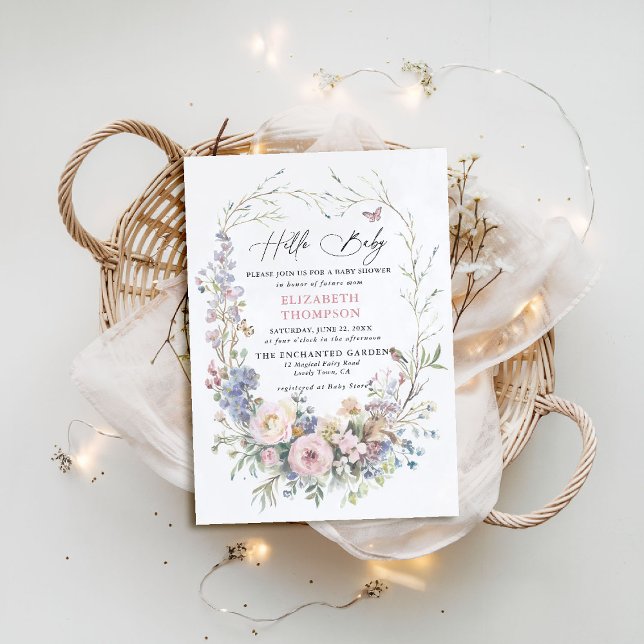 Pastel Baby Shower för kantrat Garden Bird Butterf Inbjudningar (enchanted garden baby shower invitation woodland forest bird butterfly spring summer)