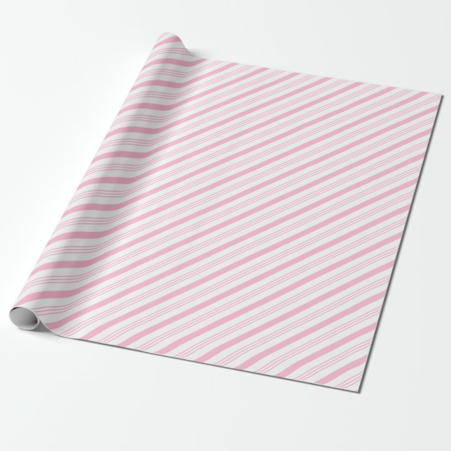 Pastel Baby Soft Rosa och White Rand Gift Presentpapper (Utrullad)