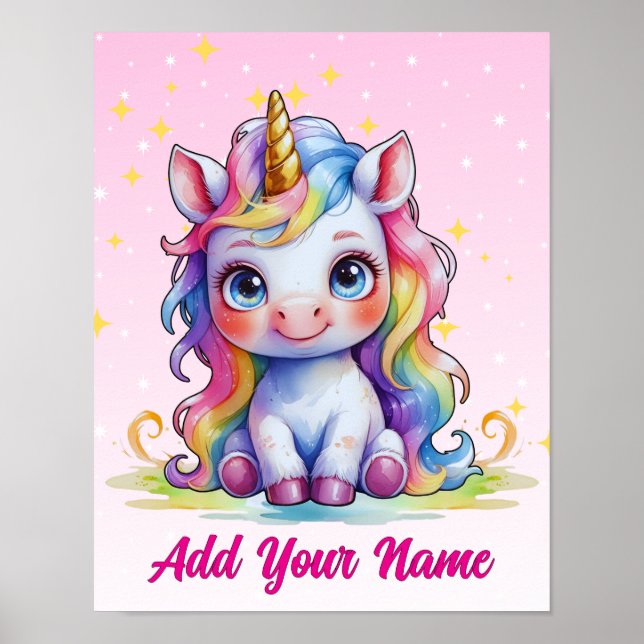 Pastel Baby Unicorn – Custom Name Poster (Framsidan)