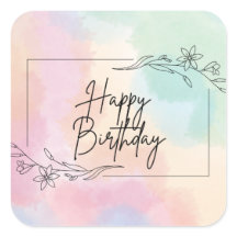 Pastel Background Birthday Square - etikett