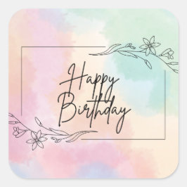 Pastel Background Birthday Square - etikett
