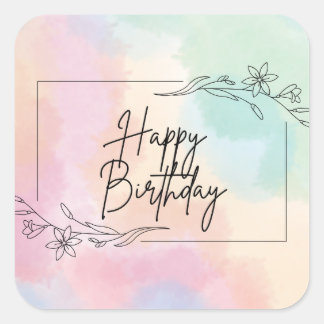 Pastel Background Birthday Square - etikett