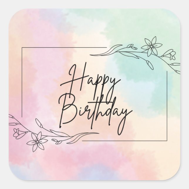 Pastel Background Birthday Square - etikett (Framsida)