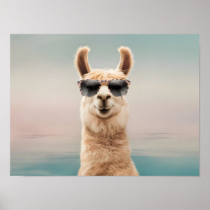 Pastel Background Llama med solglasögon Poster
