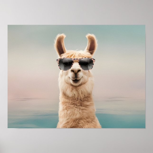 Pastel Background Llama med solglasögon Poster (Framsidan)
