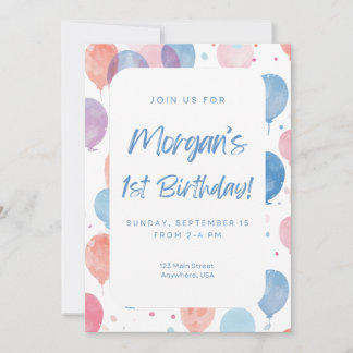 Pastel Balloon First Birthday Invitation Inbjudningar