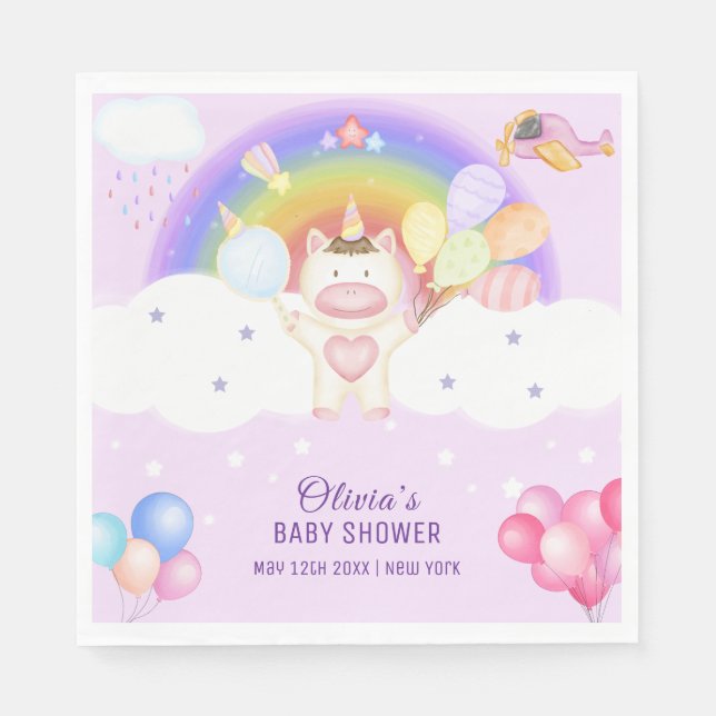 Pastel Balloon Unicorn Rainbow Shower Pappersservett (Framsidan)