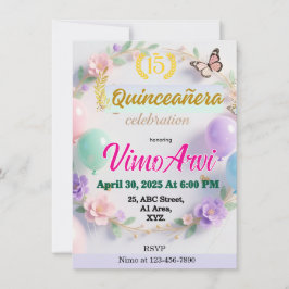 Pastel Balloons and Butterflies Quinceañera Inbjudningar