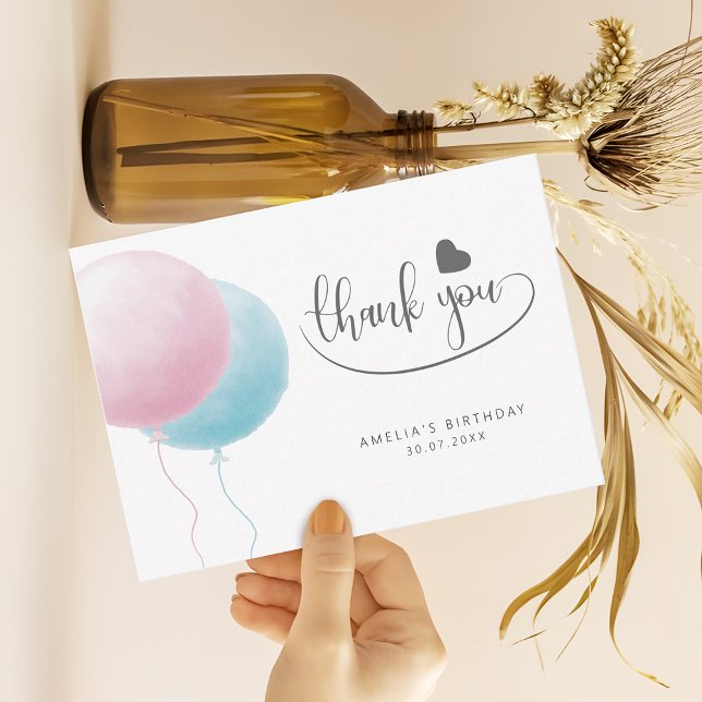 Pastel Balloons Birthday Budget Thank You Anteckningskort (Skapare uppladdad)